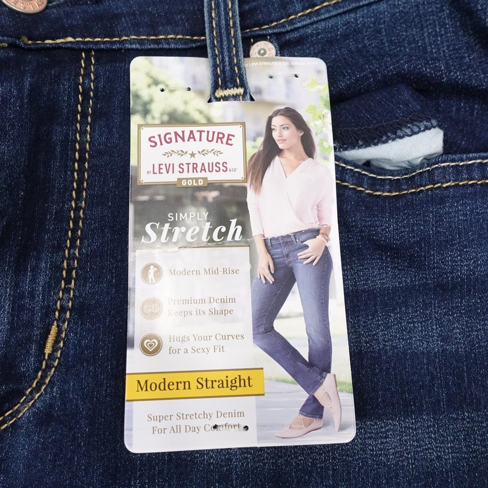 New! Signature Levi Strauss Modern Straight Jeans Womens 14S Mid Rise Stretch - Picture 3 of 13
